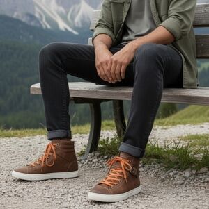 **PAUL GREEN** Brown Suede Hi-Top Trainer Sneakers.